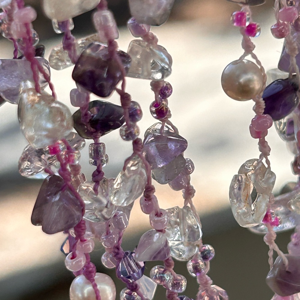 Amethyst, pearl cascading, tiered, necklace, - Picture 10 of 11